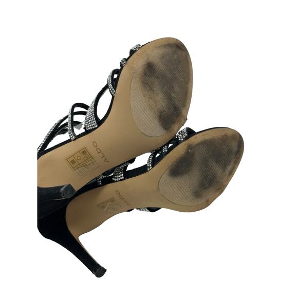 Aldo black with rhinestones strappy stiletto high heels sandals shoes size 7 - Picture 3 of 16